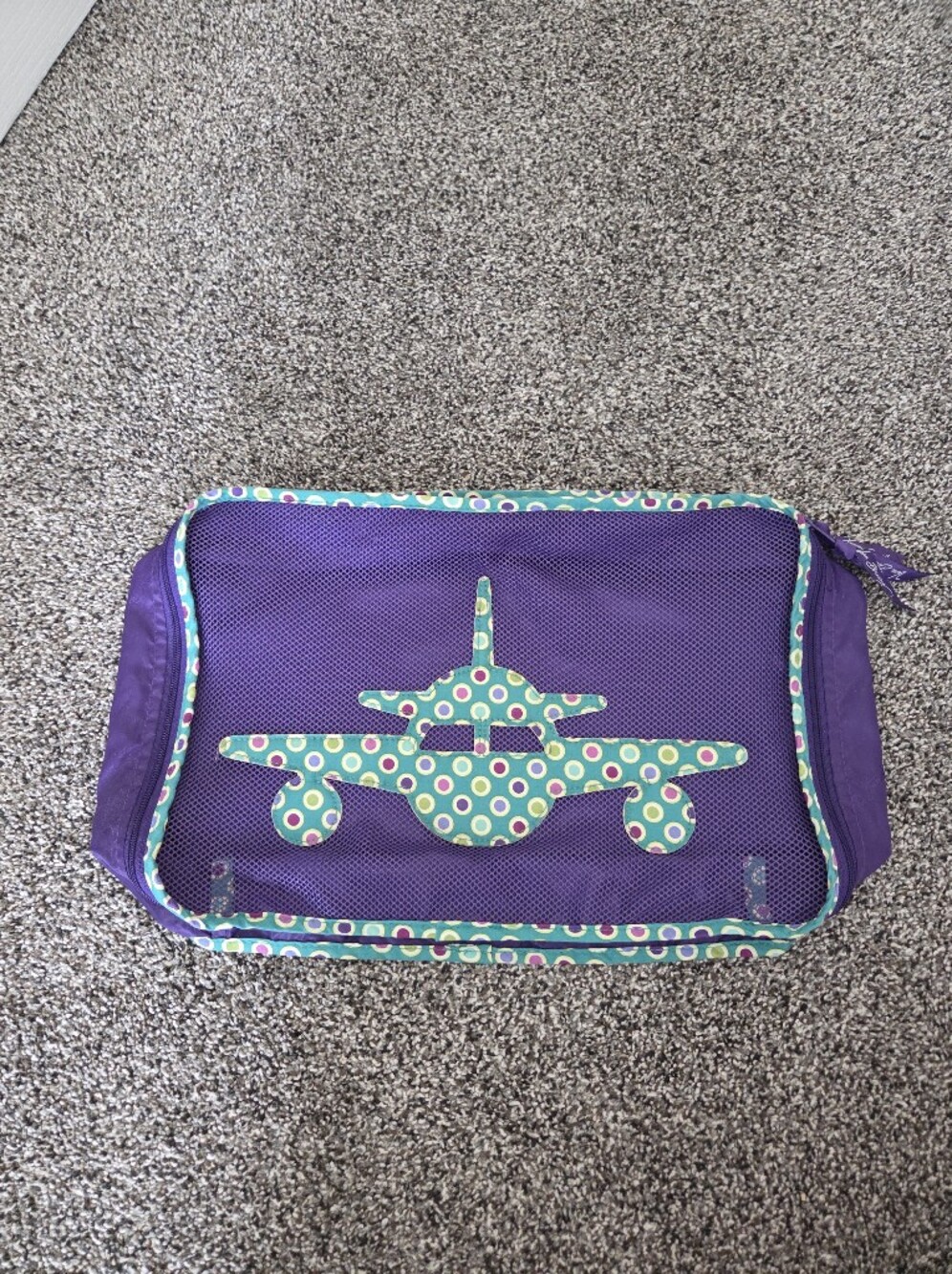 Vera Bradley Purple Travel Pouch with Teal Green Circle Trim